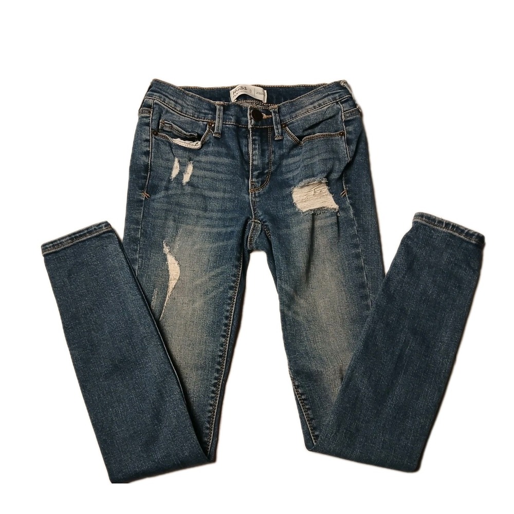 Mudd FLX Size 0 Jeans Skinny Jegging Distressed Stretch LOW RISE 25X28 #549C